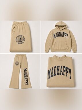 Madhappy Beige Hoodie & Sweatpants Set with Navy Logo